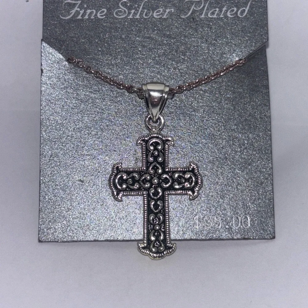 Elegant Silver‎ Cross Pendant Necklace